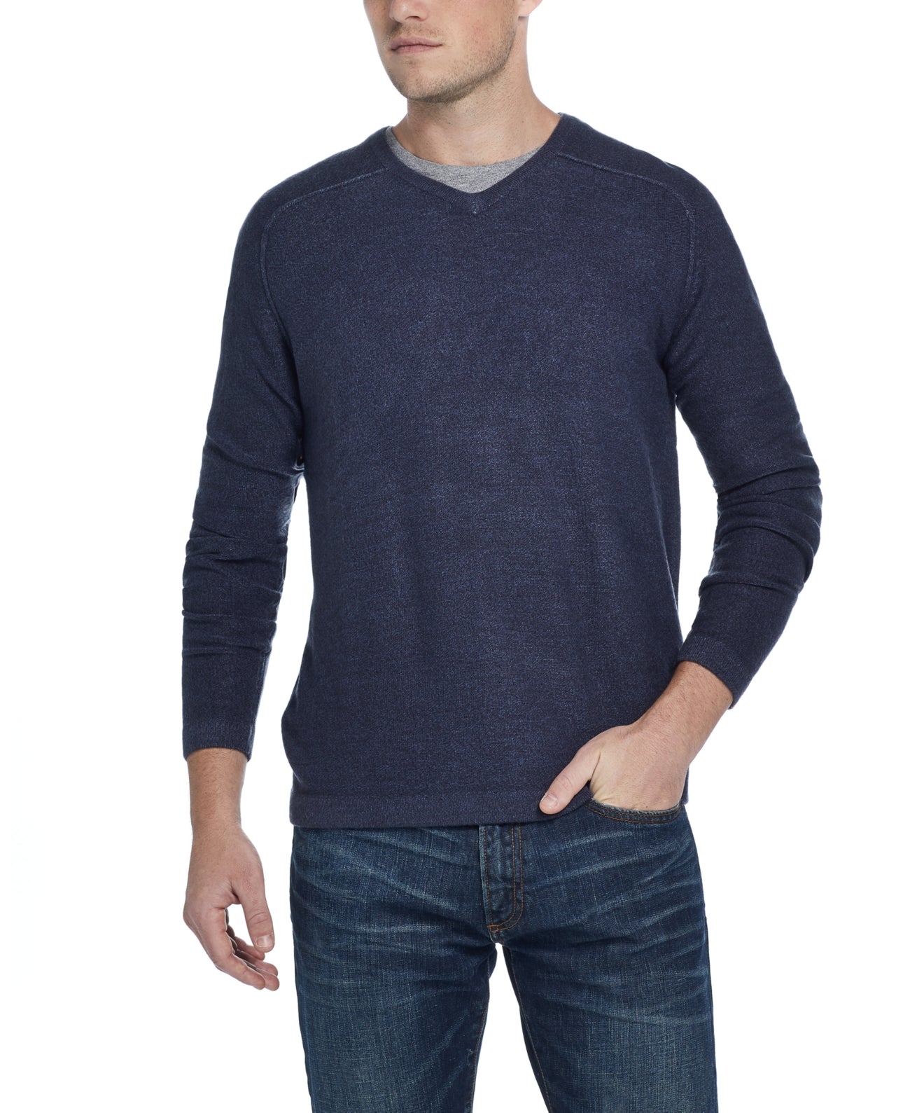 Suéter masculino vintage à prova de intempéries com decote em V e toque suave, azul, tamanho GG