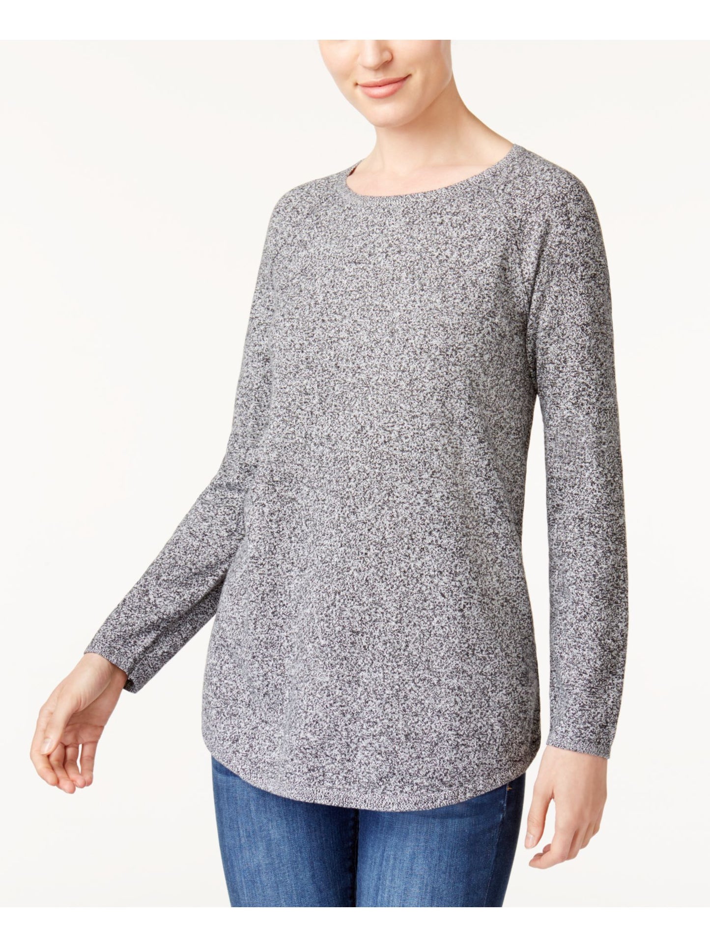 Camiseta feminina Karen Scott com gola redonda e manga comprida mesclada, tamanho pequeno, cinza