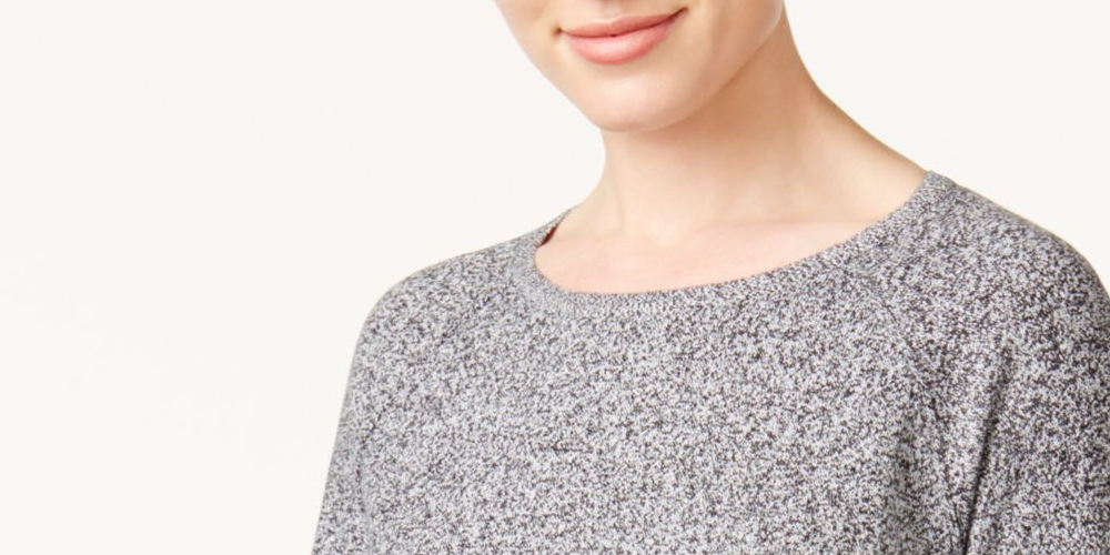 Camiseta feminina Karen Scott com gola redonda e manga comprida mesclada, tamanho pequeno, cinza