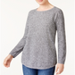 Camiseta feminina Karen Scott com gola redonda e manga comprida mesclada, tamanho pequeno, cinza