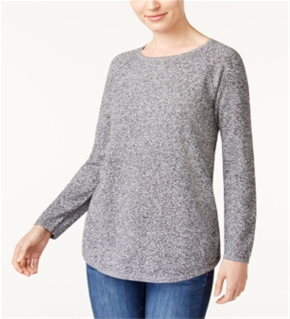 Camiseta feminina Karen Scott com gola redonda e manga comprida mesclada, tamanho pequeno, cinza