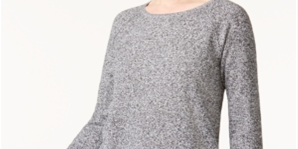 Camiseta feminina Karen Scott com gola redonda e manga comprida mesclada, tamanho pequeno, cinza