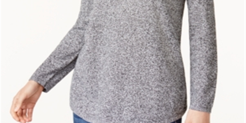 Camiseta feminina Karen Scott com gola redonda e manga comprida mesclada, tamanho pequeno, cinza