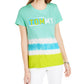 Camiseta Tommy Hilfiger Feminina Algodão Ombre Listra Logo Verde Tamanho P
