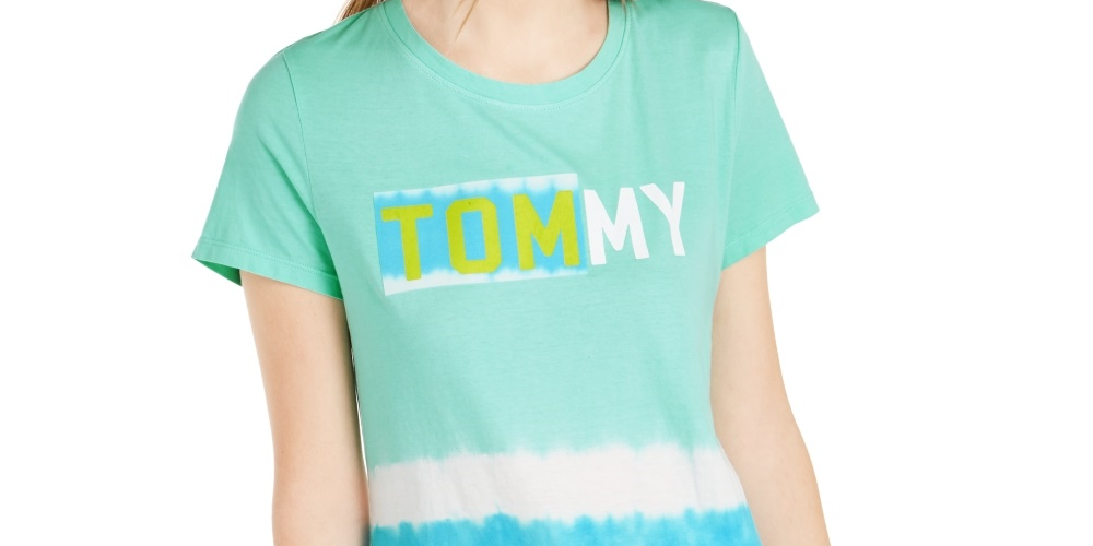 Camiseta Tommy Hilfiger Feminina Algodão Ombre Listra Logo Verde Tamanho P