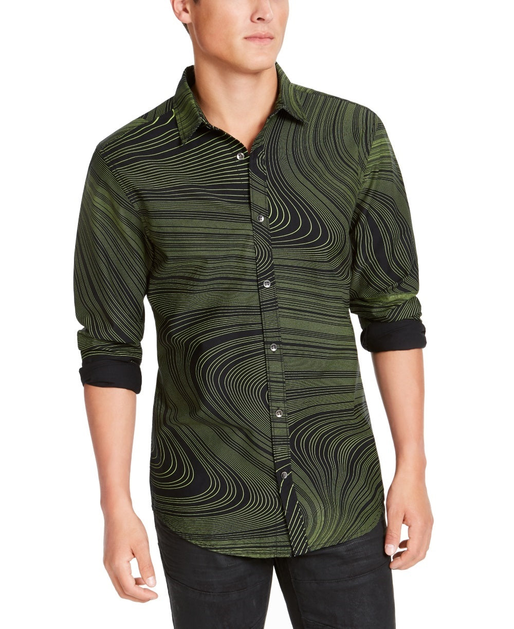 Camisa social masculina listrada com gola clássica e ajuste fino, tamanho médio, da INC International Concepts