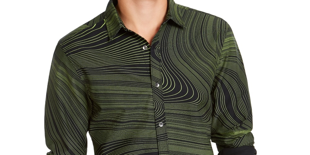 Camisa social masculina listrada com gola clássica e ajuste fino, tamanho médio, da INC International Concepts