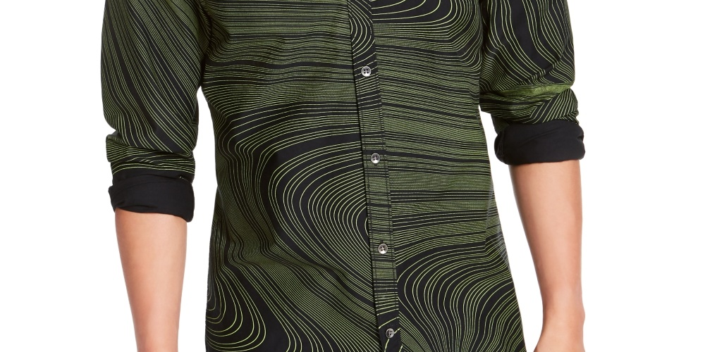 Camisa social masculina listrada com gola clássica e ajuste fino, tamanho médio, da INC International Concepts