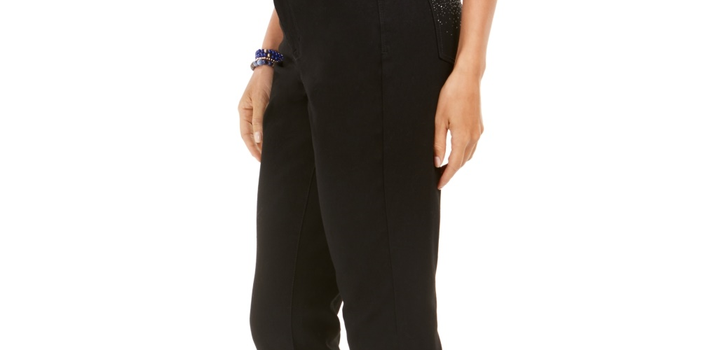 Calça jeans skinny com bolso brilhante e ajuste curvilíneo feminino Style &amp; Co, preta, tamanho 8