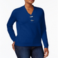 Karen Scott Suéter Henley Feminino de Algodão Azul Tamanho Pequeno G