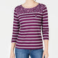 Karen Scott Blusa Listrada Floral Yoke Feminina Vermelha Tamanho P