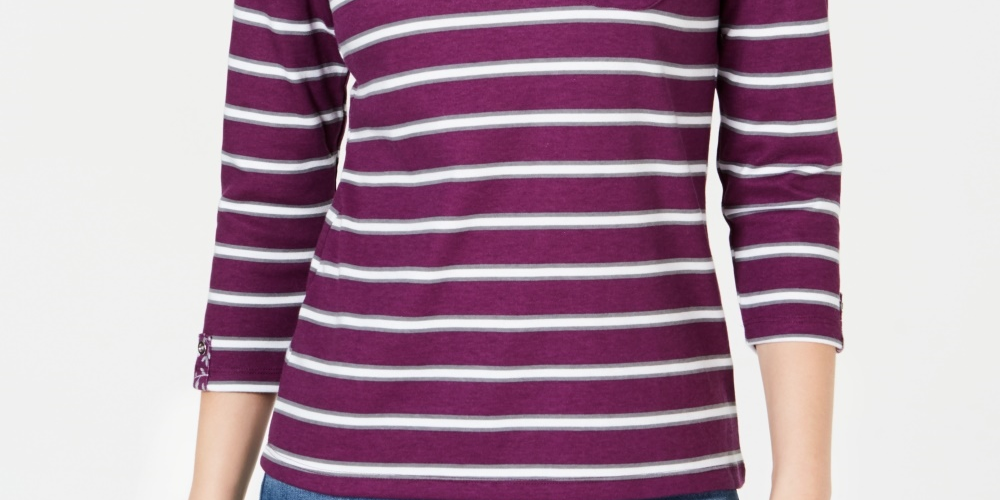 Karen Scott Blusa Listrada Floral Yoke Feminina Vermelha Tamanho P
