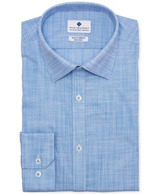 Camisa social masculina Ryan Seacrest Distinction Slim Fit de algodão, azul, tamanho 17,5 x 32-33