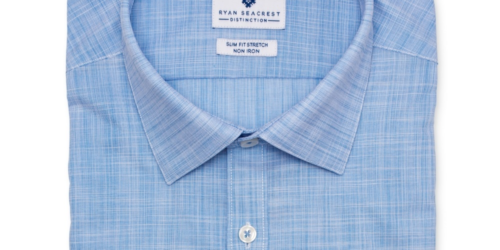 Camisa social masculina Ryan Seacrest Distinction Slim Fit de algodão, azul, tamanho 17,5 x 32-33