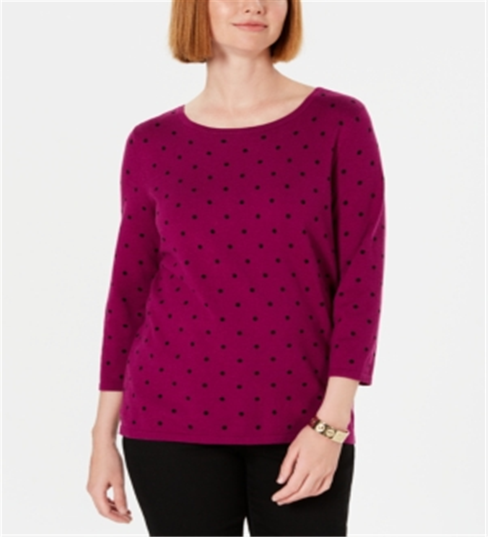 Karen Scott Suéter Feminino Estampado Manga 3/4 Outono Berry Tamanho Pequeno GG