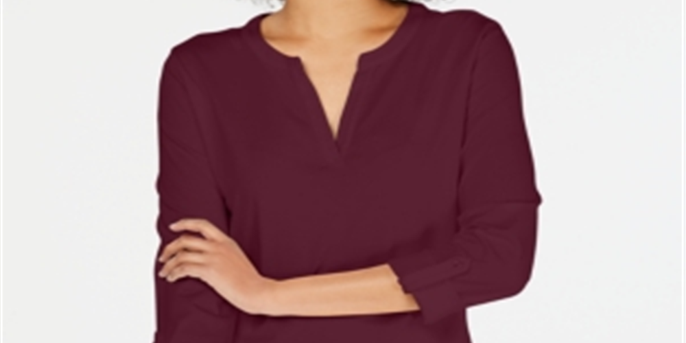 Charter Club Supima Cotton Top Feminino com Gola Dividida, Vermelho, Tamanho Pequeno