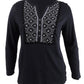 Blusa feminina estampada com mangas bufantes e abas estilo &amp; co, preta, tamanho pequeno P
