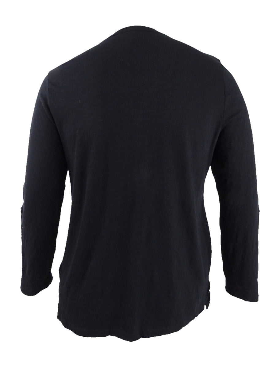 Blusa feminina estampada com mangas bufantes e abas estilo &amp; co, preta, tamanho pequeno P