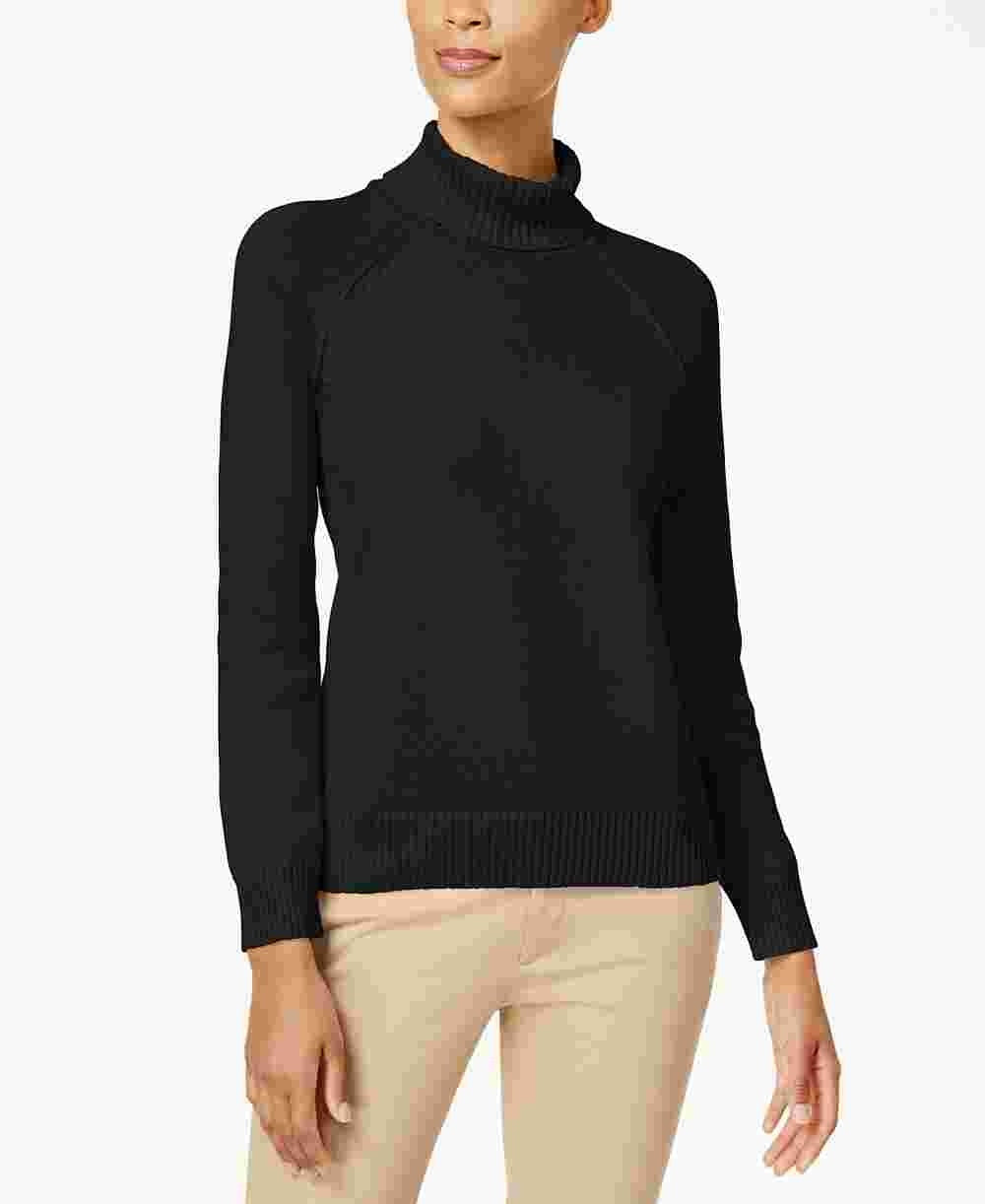 Karen Scott Suéter Feminino Texturizado Sólido Manga Longa Gola Alta Preto Tamanho P