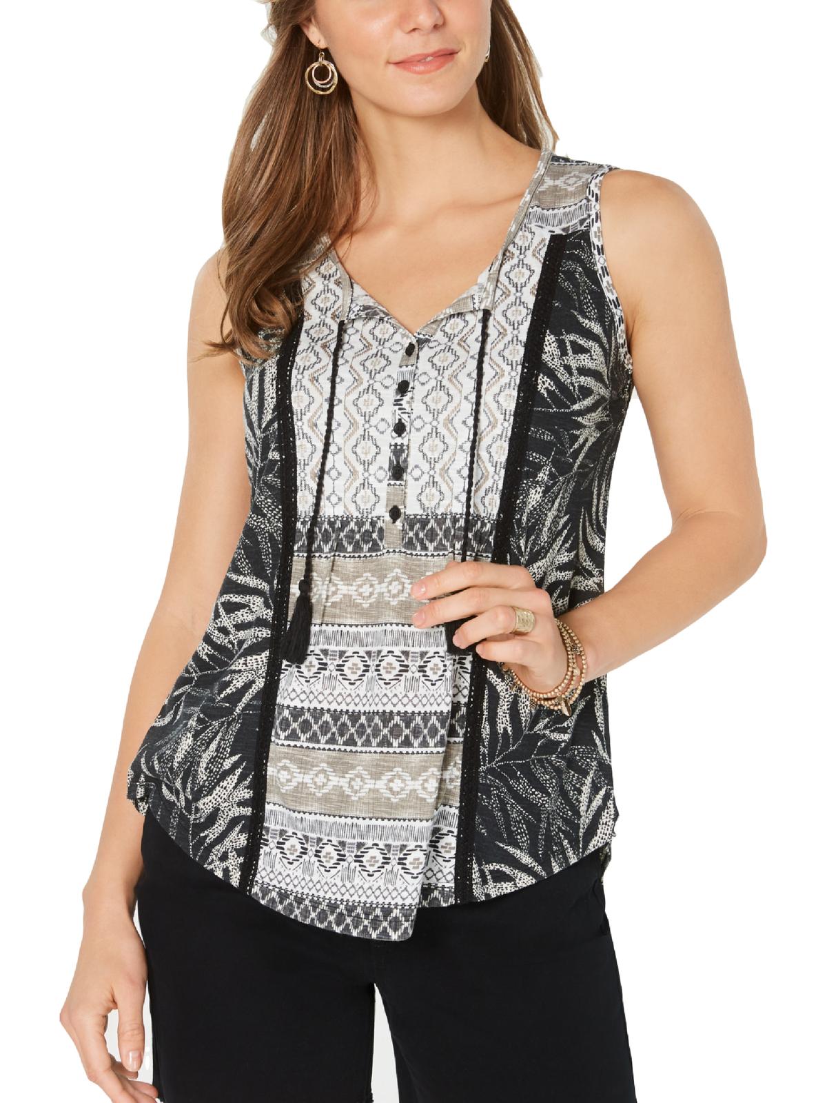Blusa feminina estampada mista Style &amp; Co preta, vários tamanhos PP
