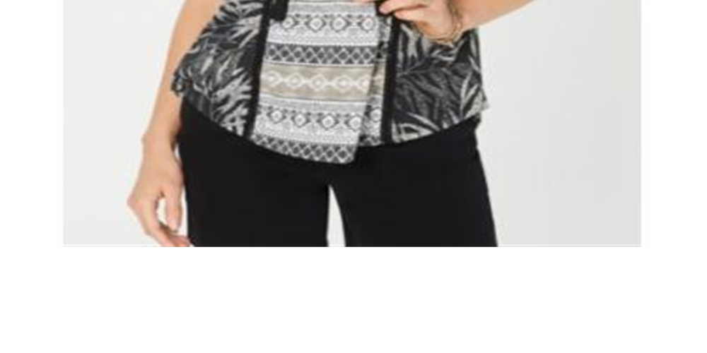 Blusa feminina estampada mista Style &amp; Co preta, vários tamanhos PP