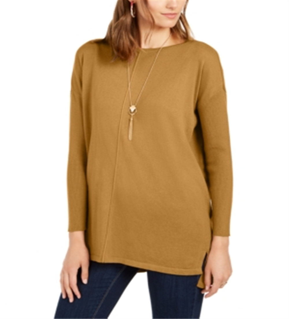 Suéter túnica feminino com costura frontal estilo &amp; co mostarda tamanho pequeno G