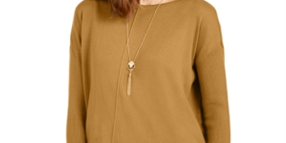 Suéter túnica feminino com costura frontal estilo &amp; co mostarda tamanho pequeno G