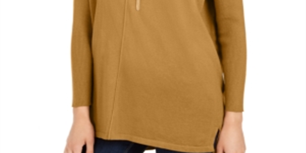 Suéter túnica feminino com costura frontal estilo &amp; co mostarda tamanho pequeno G