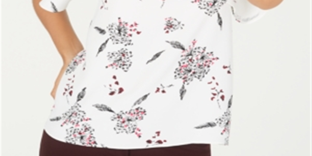 Blusa feminina Alfani com estampa e babados, branca, tamanho pequeno G