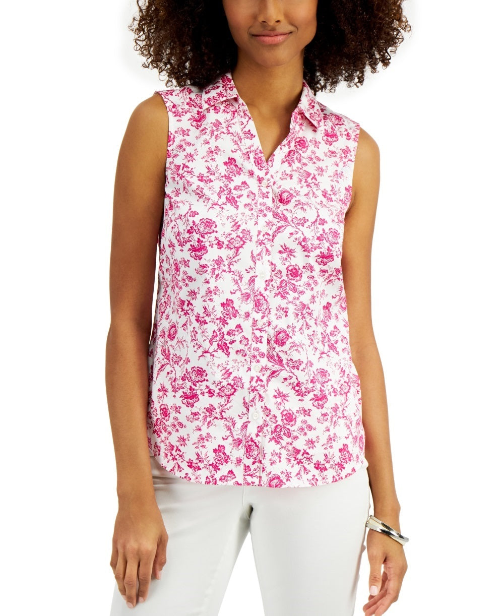 Camisa sem mangas com estampa Toile para mulheres Charter Club, combinação formal rosa, tamanho 14