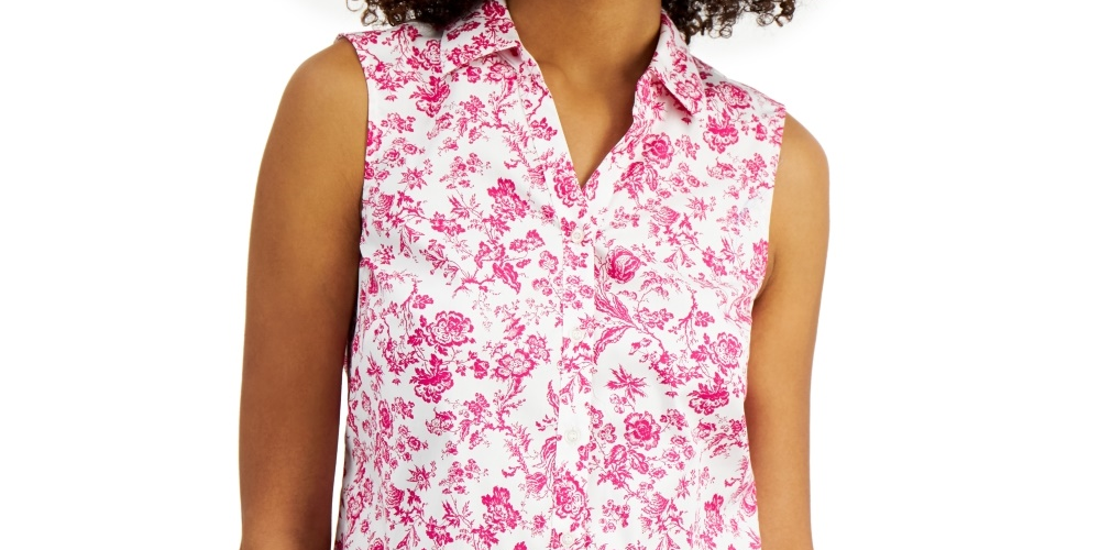 Camisa sem mangas com estampa Toile para mulheres Charter Club, combinação formal rosa, tamanho 14