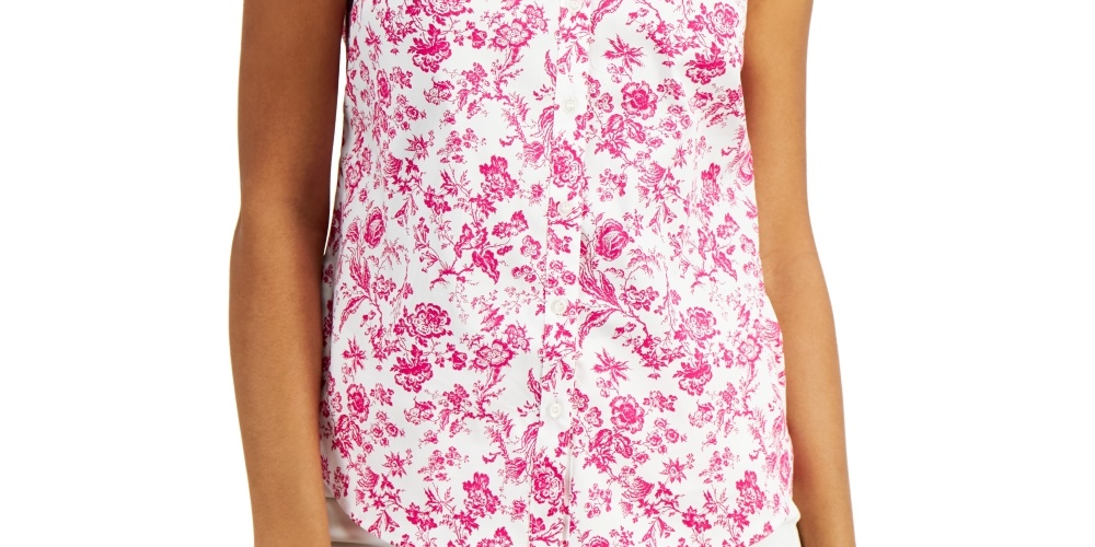 Camisa sem mangas com estampa Toile para mulheres Charter Club, combinação formal rosa, tamanho 14