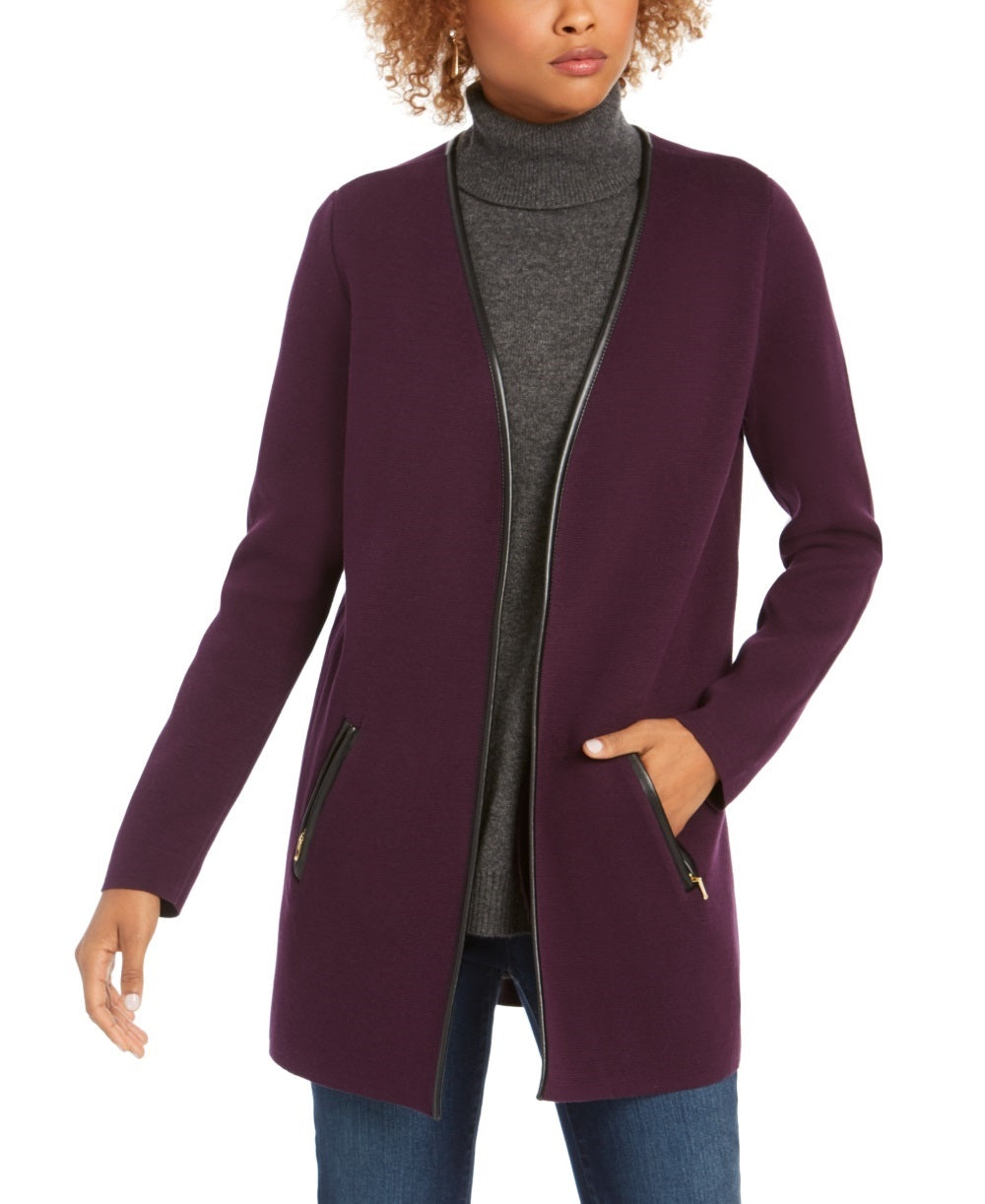 Cardigan feminino Charter Club Milano de algodão com frente aberta, roxo, tamanho extrapequeno