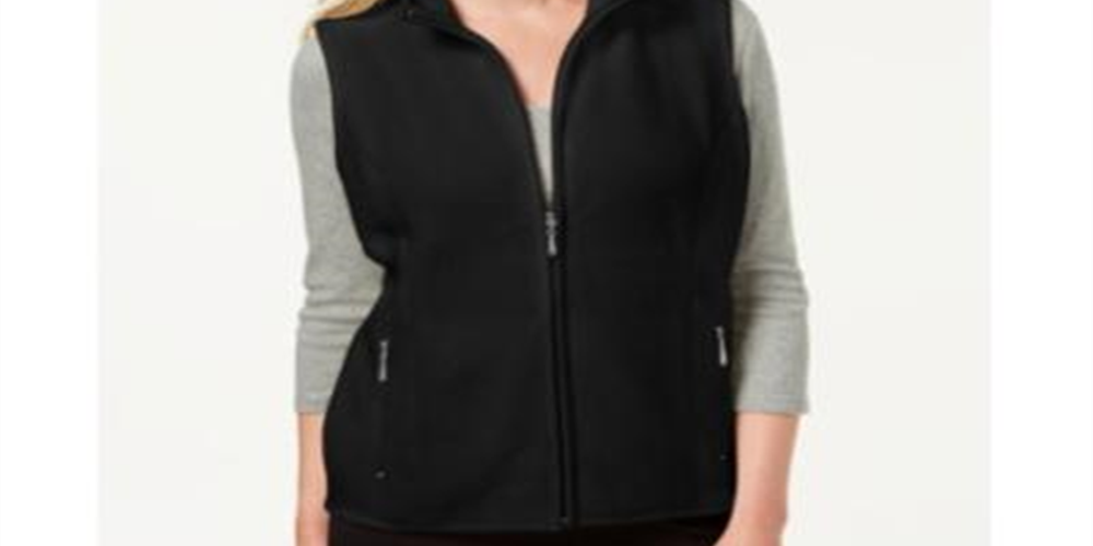 Colete feminino Karen Scott de lã com zíper frontal, preto, tamanho pequeno P