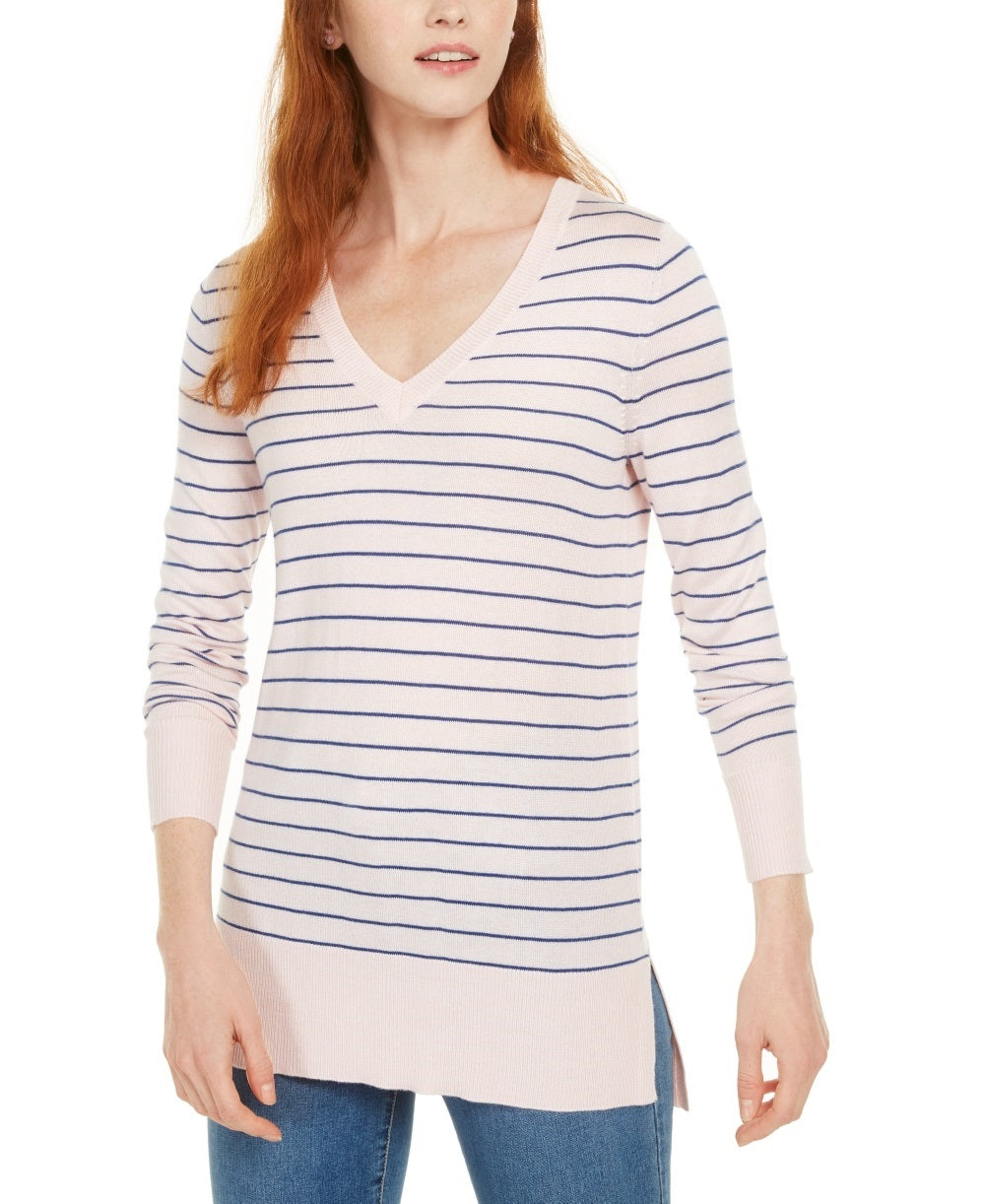 Suéter feminino listrado skinny Maison Jules, rosa, tamanho pequeno