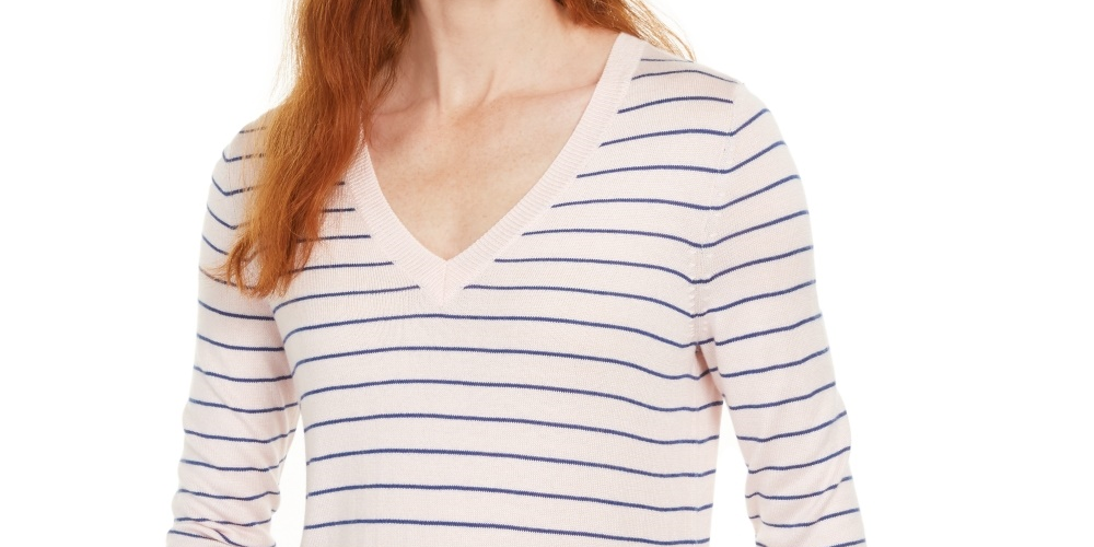 Suéter feminino listrado skinny Maison Jules, rosa, tamanho pequeno