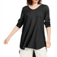 Túnica feminina Eileen Fisher com decote em joia e manga comprida, marrom, tamanho XS