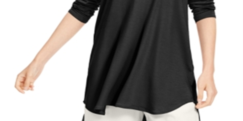 Túnica feminina Eileen Fisher com decote em joia e manga comprida, marrom, tamanho XS