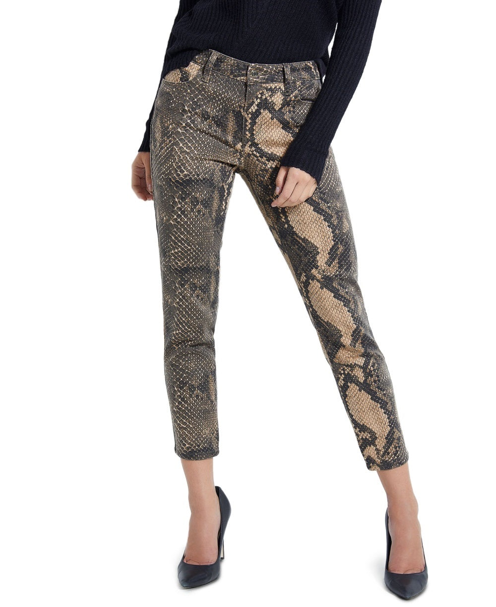 Calça jeans skinny Guess Samara com estampa de cobra bege, tamanho 24, feminina