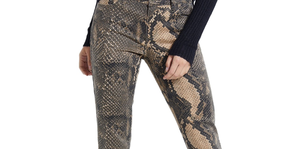 Calça jeans skinny Guess Samara com estampa de cobra bege, tamanho 24, feminina