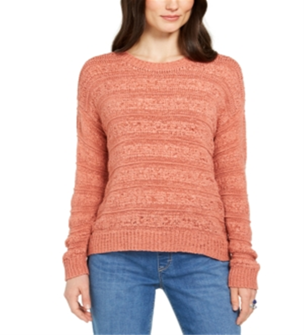 Suéter pulôver feminino estilo &amp; co com fita de lã laranja tamanho pequeno grande