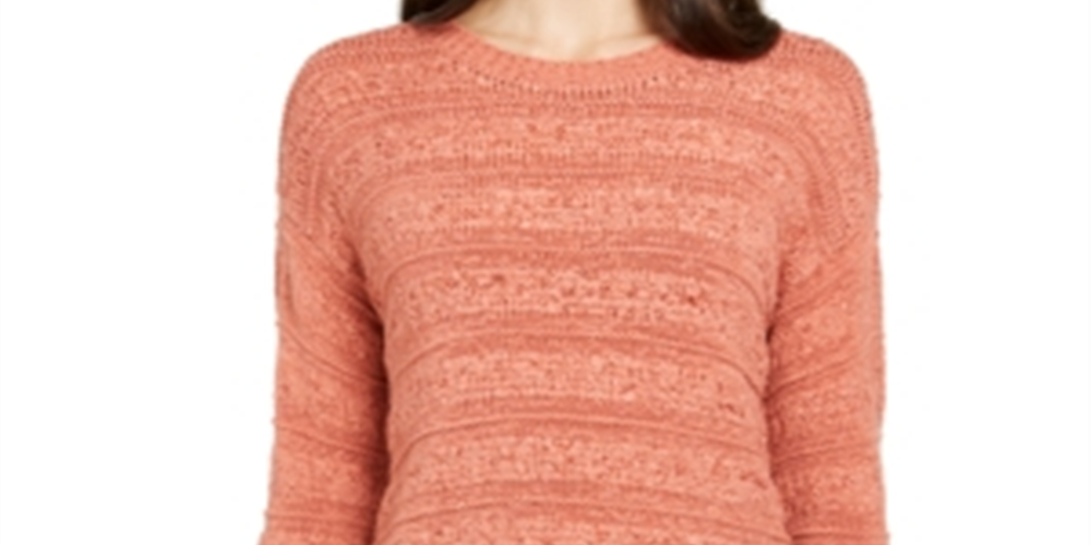 Suéter pulôver feminino estilo &amp; co com fita de lã laranja tamanho pequeno grande