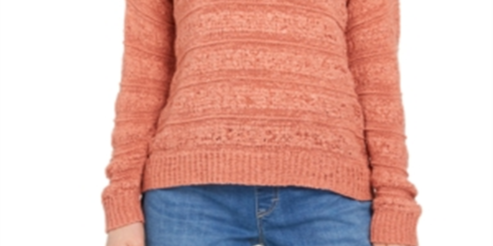 Suéter pulôver feminino estilo &amp; co com fita de lã laranja tamanho pequeno grande