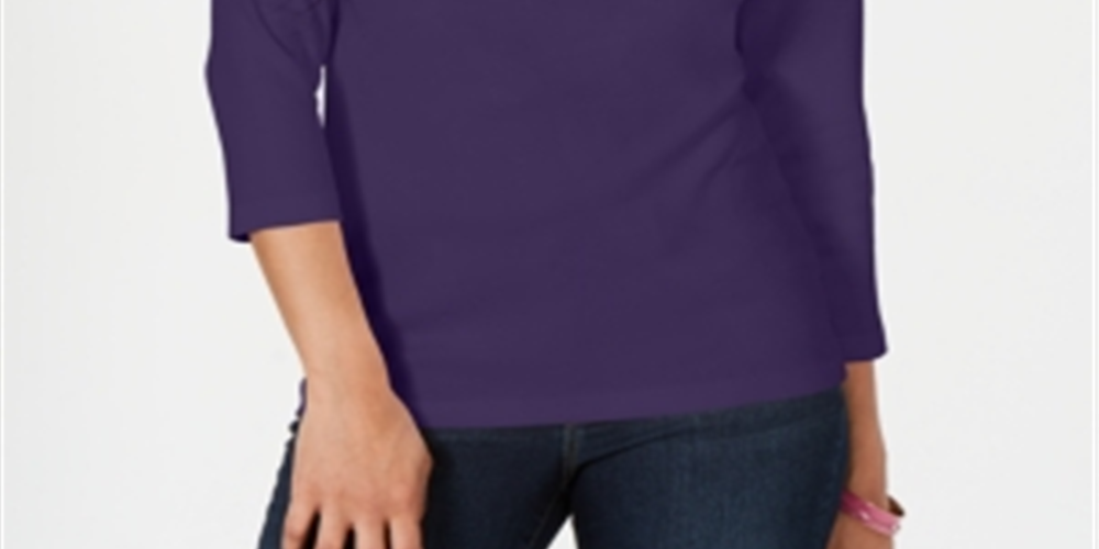Camisa Henley de algodão feminina Karen Scott, roxa, tamanho pequeno GG