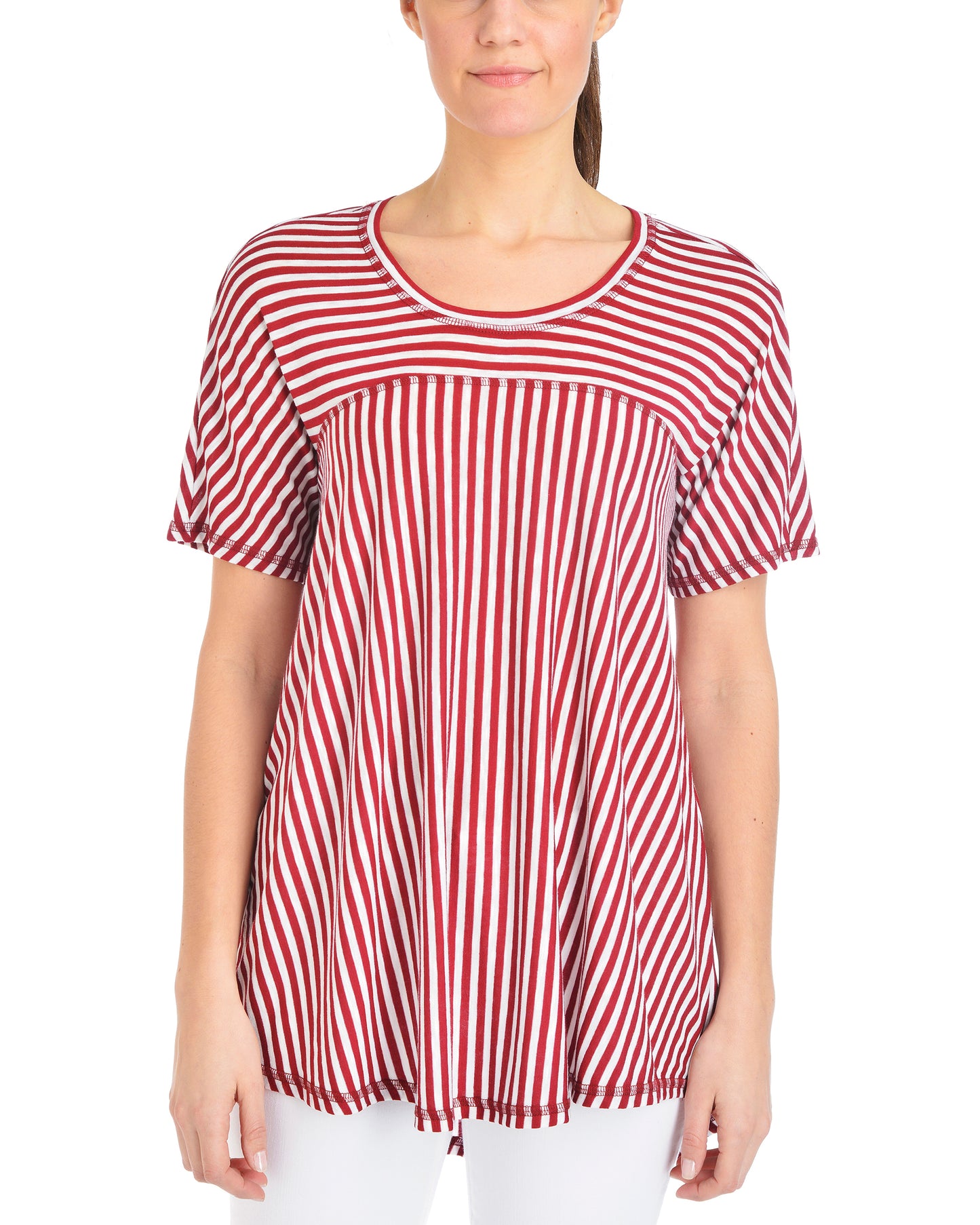 Camiseta feminina listrada NY Collection Swing vermelha tamanho pequeno XL