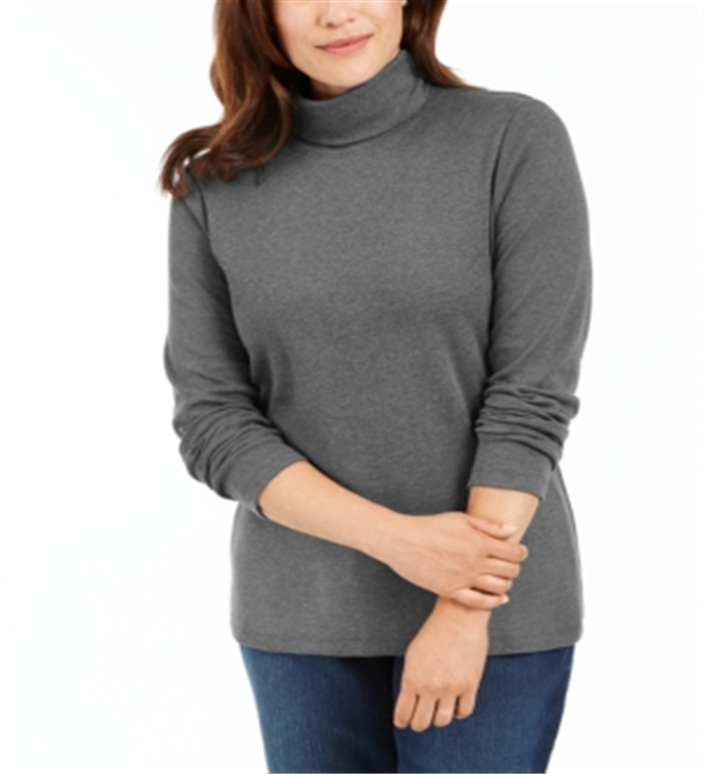 Karen Scott Blusa de gola alta feminina de algodão cinza tamanho pequeno P