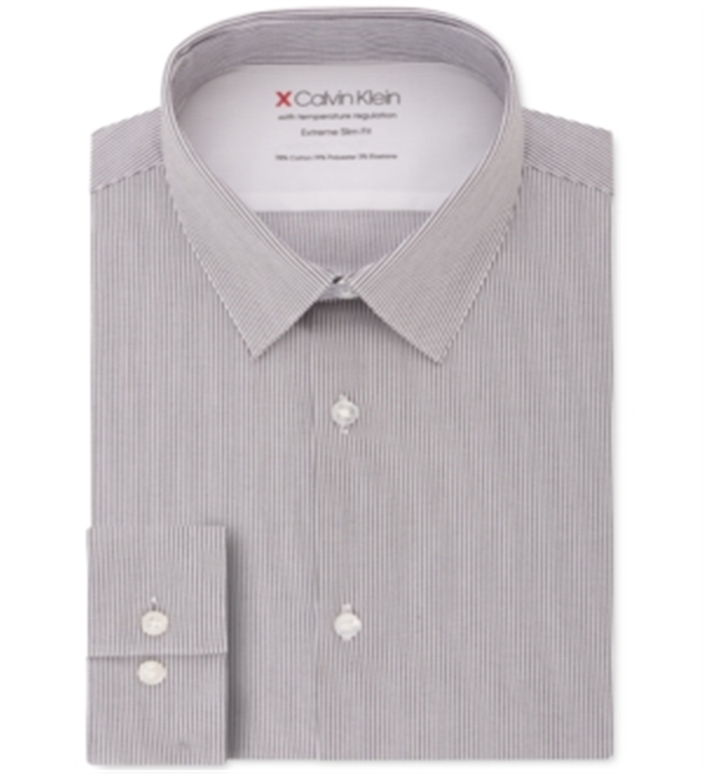 Camisa social masculina Calvin Klein Extreme Slim Fit com regulagem de temperatura e xadrez cinza, tamanho GG