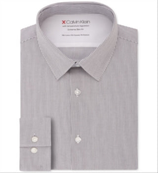 Camisa social masculina Calvin Klein Extreme Slim Fit com regulagem de temperatura e xadrez cinza, tamanho GG