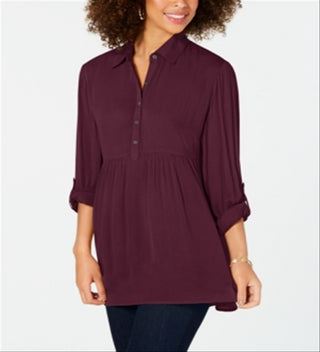 Style & Co Women's Babydoll Tunic Shirt Winestone Size Petite L