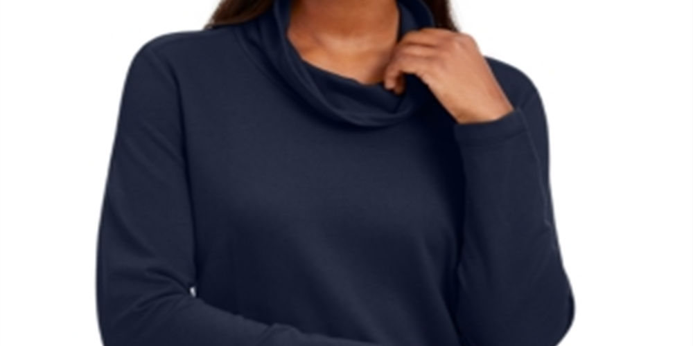 Blusa feminina Karen Scott com decote em V, azul, tamanho pequeno GG